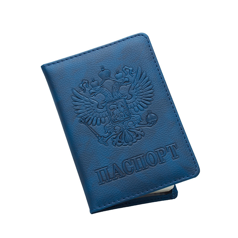 Russian Passport Cover Women Passport Case Men Travel Passport Holder Leather Credit Card Holder ID&Document Card Case: Dark Blue A