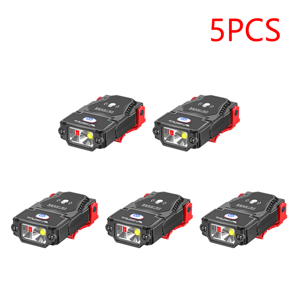 Linterna frontal de inducción LED portátil, recargable linterna de cabeza, Clip de sombrero, luz de Camping, Mini luz de trabajo al aire libre, lámpara de pesca: Negro