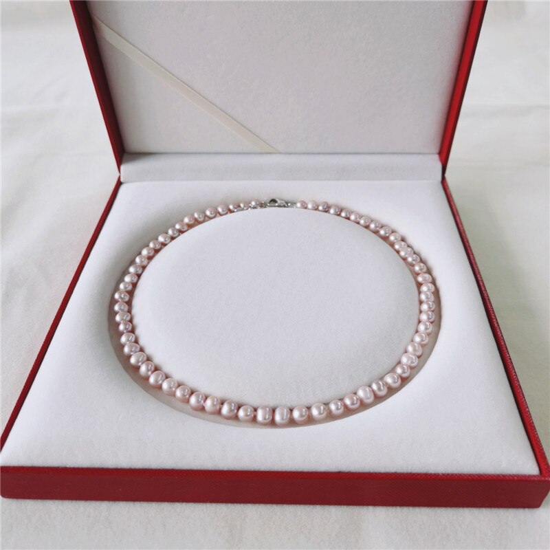 DMNFP198 Süßwasser Perle Halskette 6-7mm Natürliche Gewinde Perle Schmuck Näer Runde Perle Halskette Für Frauen: Violett