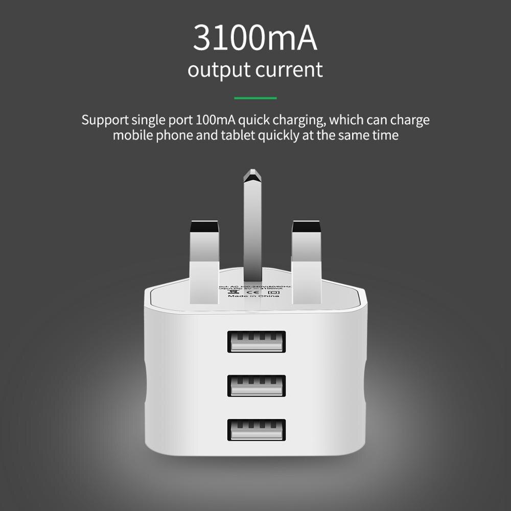 Universal 1/2/3-Port USB UK Plug 3 Pin Wall Charger Adapter with 3 Port England Travel Charger Charging for Iphone iPad SAMSUNG