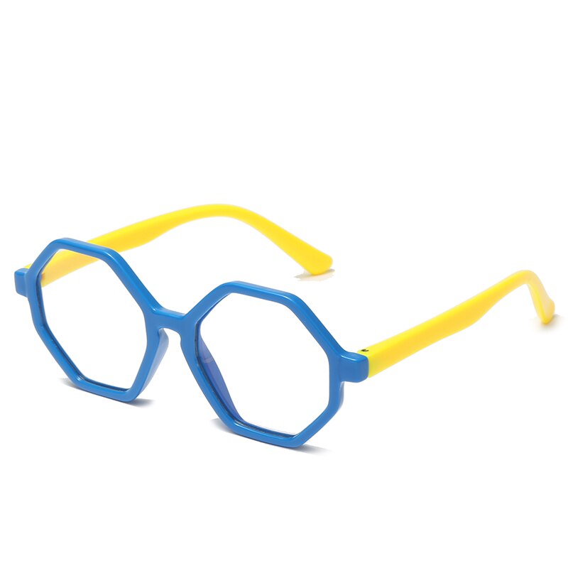 Sześciokątne okulary dla dzieci niebieskie światło okulary blokujące chłopcy dziewczęta komputerowe przezroczyste okulary dziecięce oprawki na okulary UV400: niebieski żółty