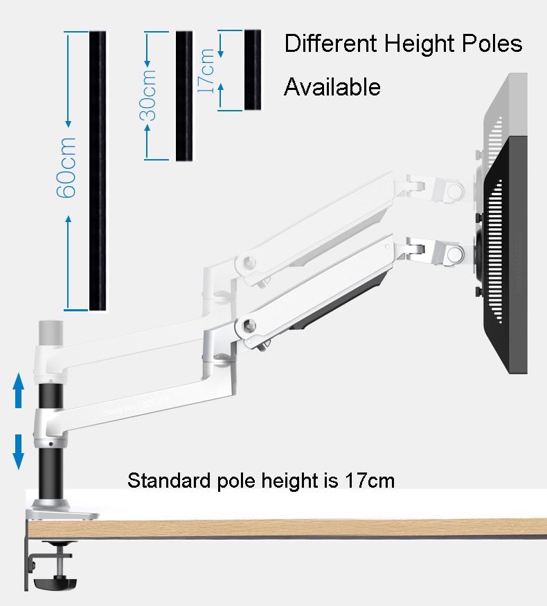 30cm 60cm polet for skjermholder bærbar støttearm