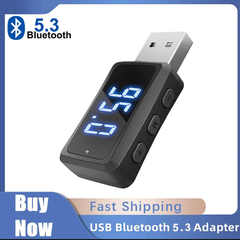 Auto Bluetooth 5.3 Fm Zender Ontvanger Handsfree Bellen Mini Usb Draadloze Adapter Auto Audio Met Led Display Voor Auto Fm Radio
