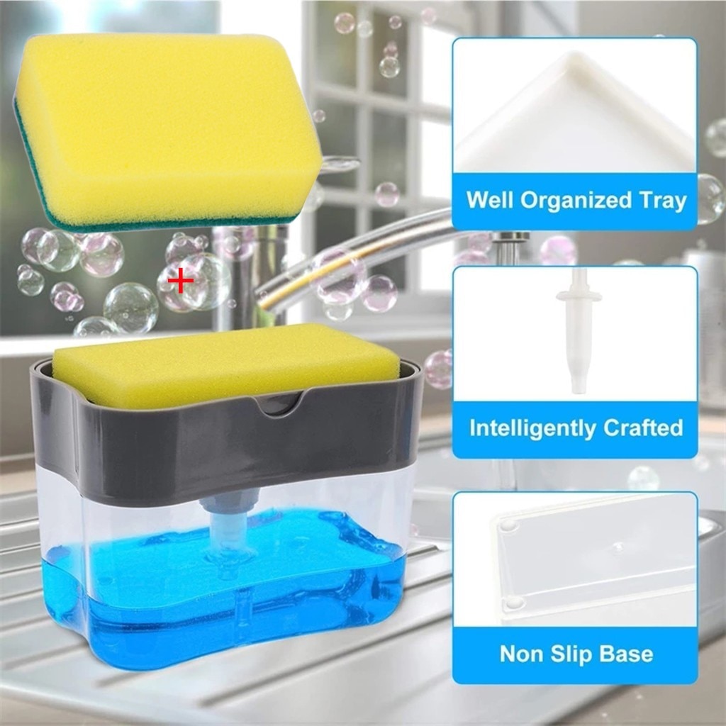Sæbeskål til et badeværelse vaskemiddel dispenser svamp 2- i -1 svamp rack sæbedispenser sæbedispenser og svamp caddy 13 ounce
