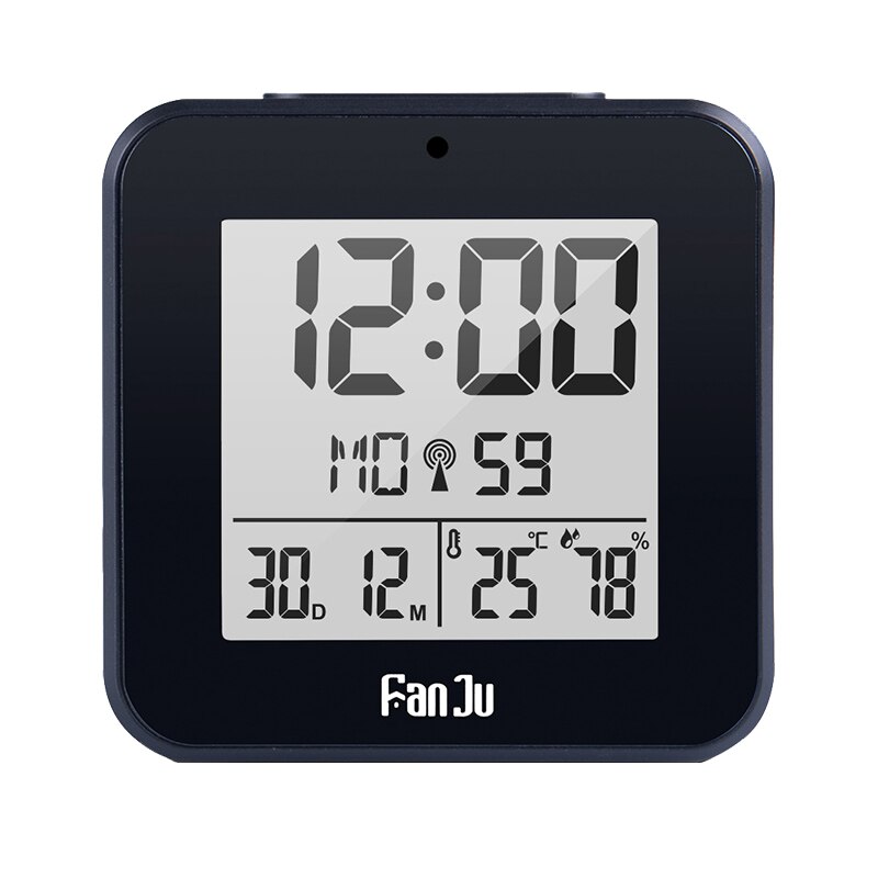 FanJu – réveil numérique LED, Radio DCF, double alarme, rétro-éclairage automatique, électronique, température humidité, Table, de bureau: Black