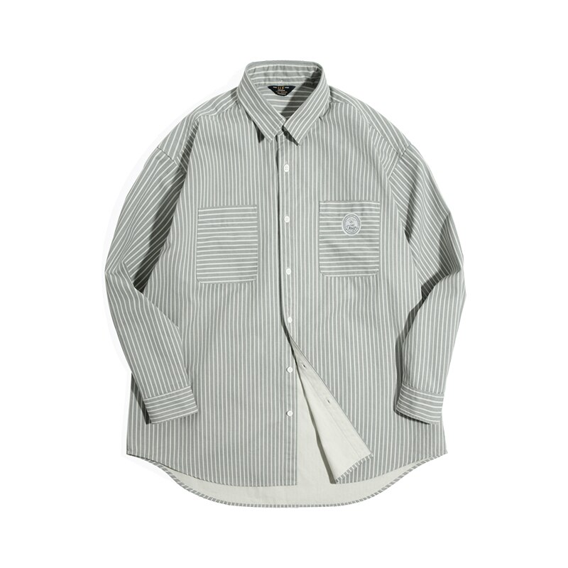 Maden Retro Oversize Striped Shirts Men Vintage Blue White Spring Profile Cityboy Jacket Shirt Male Tide: gray white / L