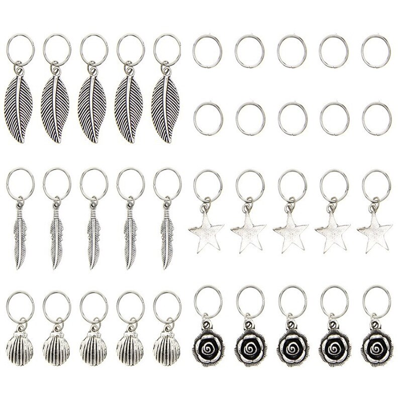 Anillos para el pelo de Metal plateado de 35 piezas, cuentas trenzadas, puños para el pelo, para el pelo amuleto, accesorios para el cabello, extensión