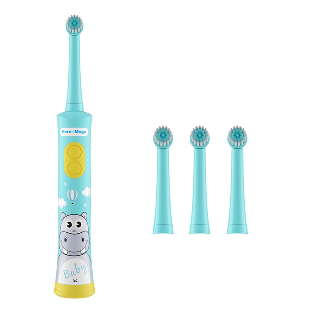 Cepillo de dientes eléctrico de HERE-MEGA para niños, cepillo de dientes automático para niños, cepillo de dientes de bebé con rotación Musical, resistente al agua: R01x blue 4 heads