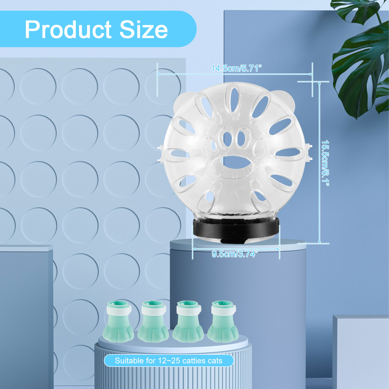 Kat Snuit met 4 Stuks Poot Cover Anti Bite Ademende Ruimte Kap Katten Helm Voorkomen Katten Kleine Honden Bijten voor Grooming: Black