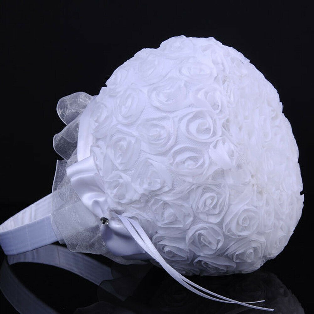 Canasta para flores boda ceremonia blanca satén encaje malla lazo floral Rhinestone perla flor cesta