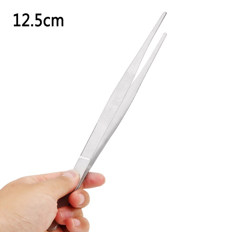 Flere typer kokken plating pincet præsentation rustfrit stål tang køkken tilbehør bbq grill mad klip: Lige 12.5cm