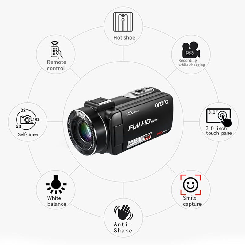 Ordro HDV-Z82 Full HD Digital Camera 3 inch TFT LCD Touch Screen Camera Remote Control 10X Picture Video Camera#40