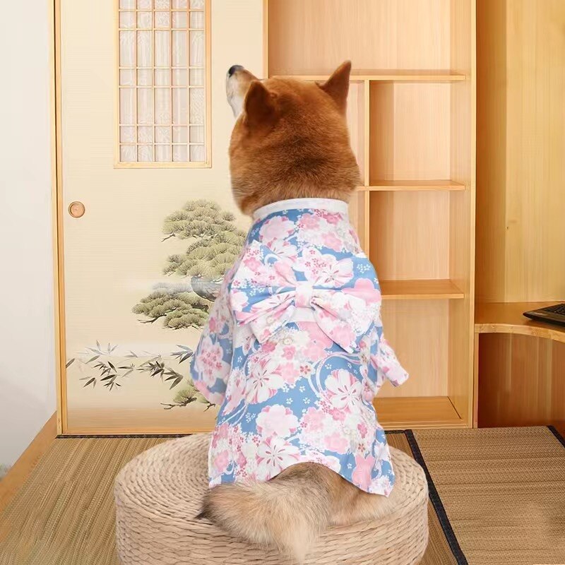 Festival formel chien de compagnie Costume National pour petits chiens moyens Style japonais chiot chat vêtements bouledogue français Shiba Inu Kimono: XXXL / Bleu