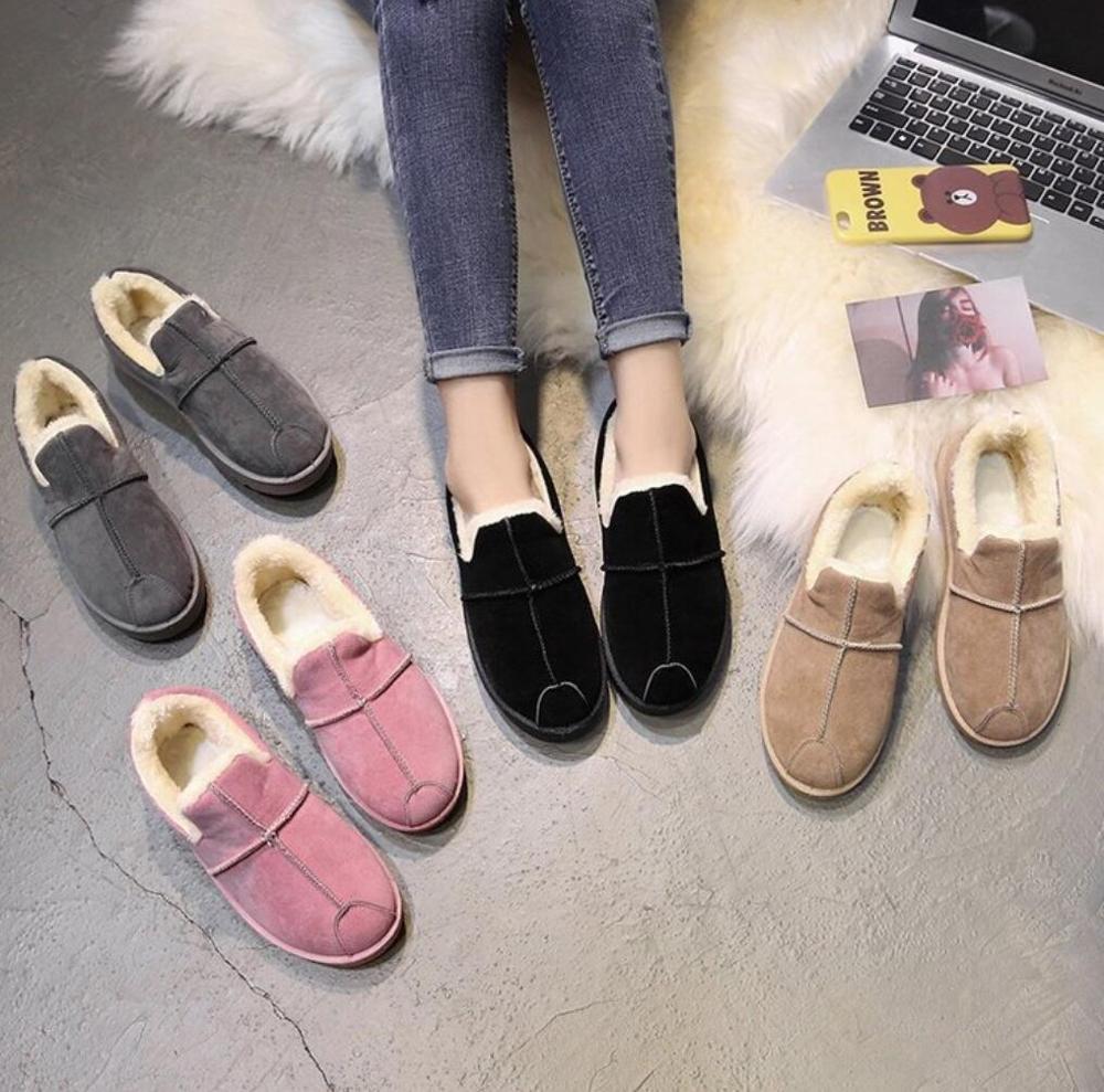 Bont Warm Loafers Winter Vrouwen Schoenen Vrouw Flats Pluche Dames Schoenen Casual Slip-On Sneeuw Schoenen Zapatos de Mujer