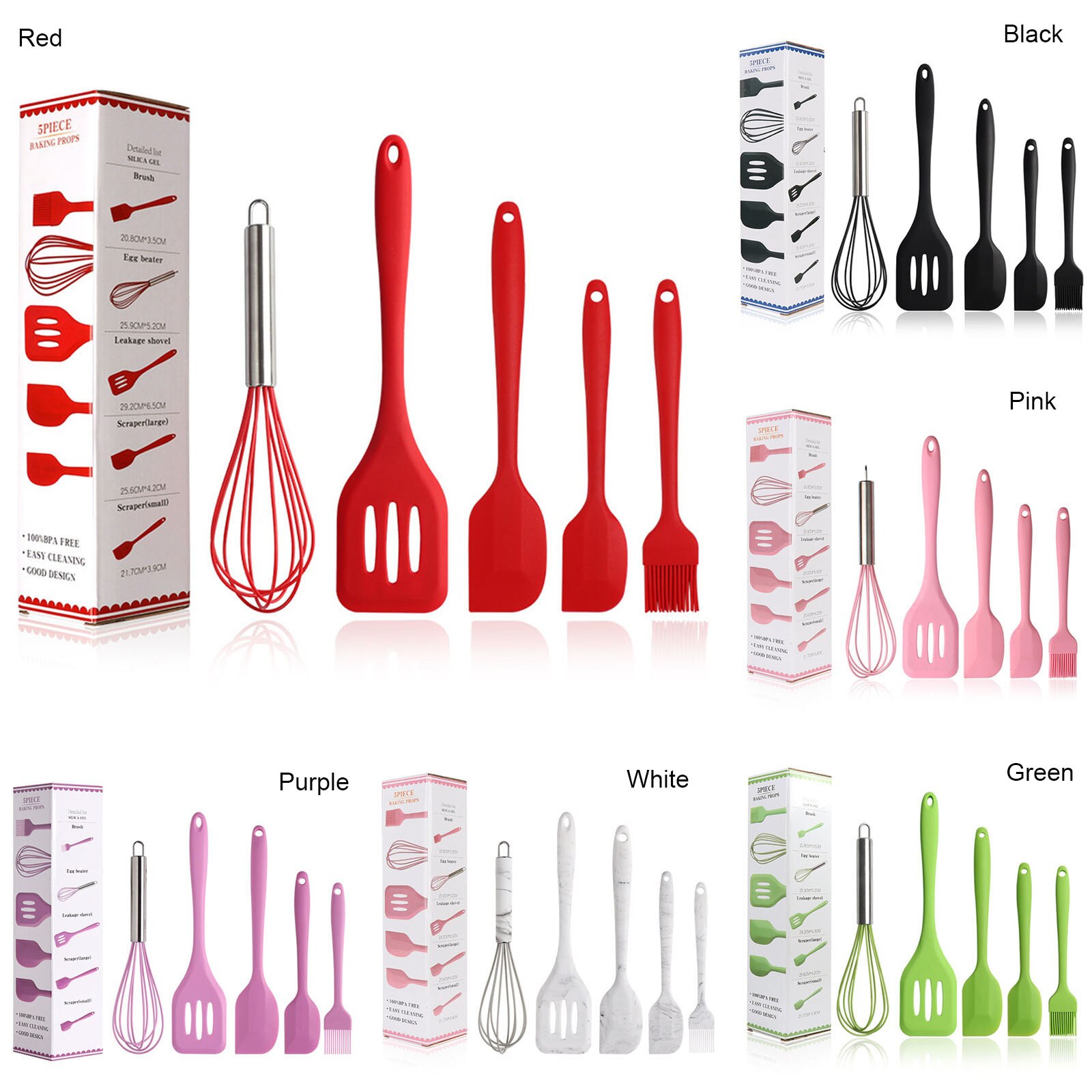 Utensilios de cocina de silicona, conjunto de herramientas de horneado, 5 uds.