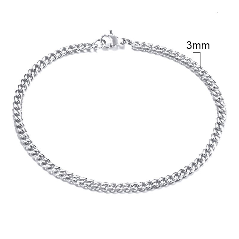 Vnox Heren Eenvoudige 3-11mm RVS Curb Cubaanse Link Chain Armbanden voor Vrouwen Unisex Pols Sieraden: 18Cm / Silver Plated
