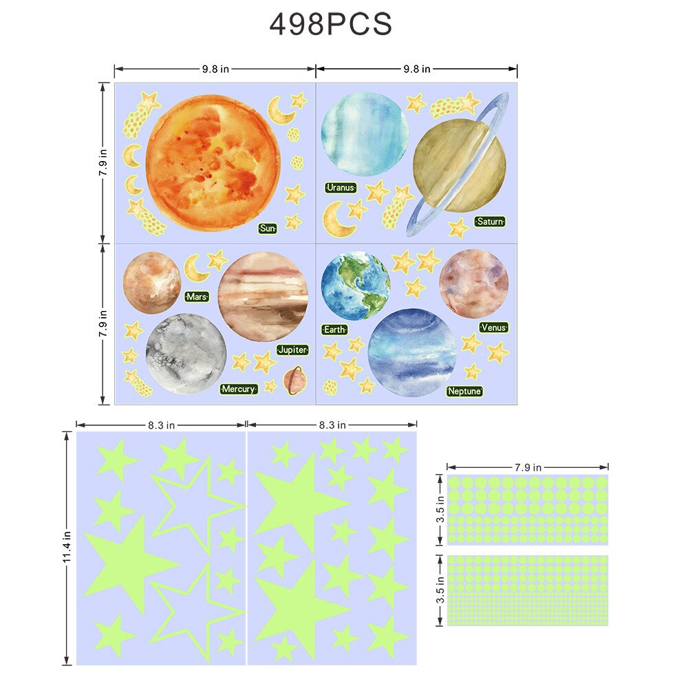 Green Light Solar System Planet Luminous Stickers Kids Baby Room Decoration Glowing Stars Decor Decals Glow in the Dark Stickers