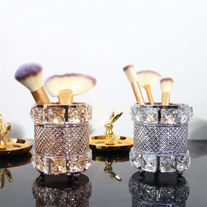 Make-Up Kwasten Houder Pot Organiser Golden Crystal Bling Cosmetische Borstel Pen Potlood Houder Kaars Houder Opbergdoos Container