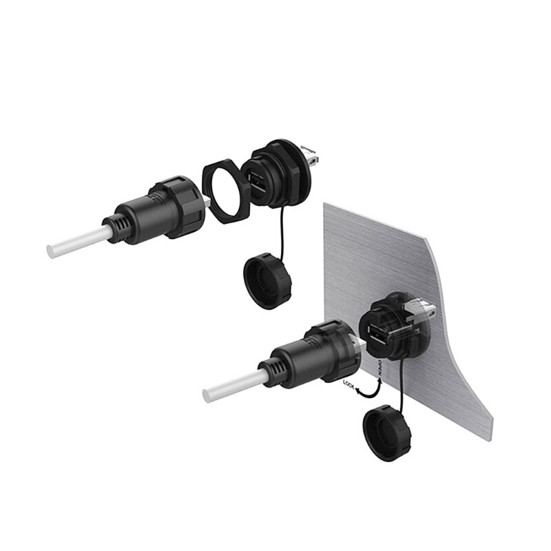 USB Female Socket Plug Panel Mount Adapter Waterproof Connector IPL7 With Cap