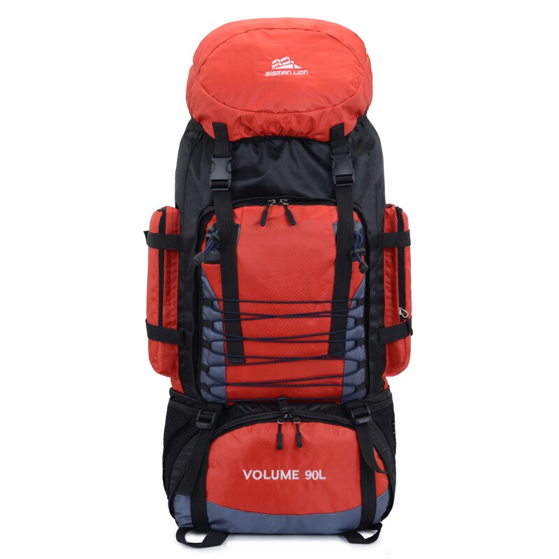 90l ryggsäck vandring ryggsäckar berg ryggsäck vattentät rivmotstånd ryggsäck multifunktionell camping kallning klättring: Röd färg