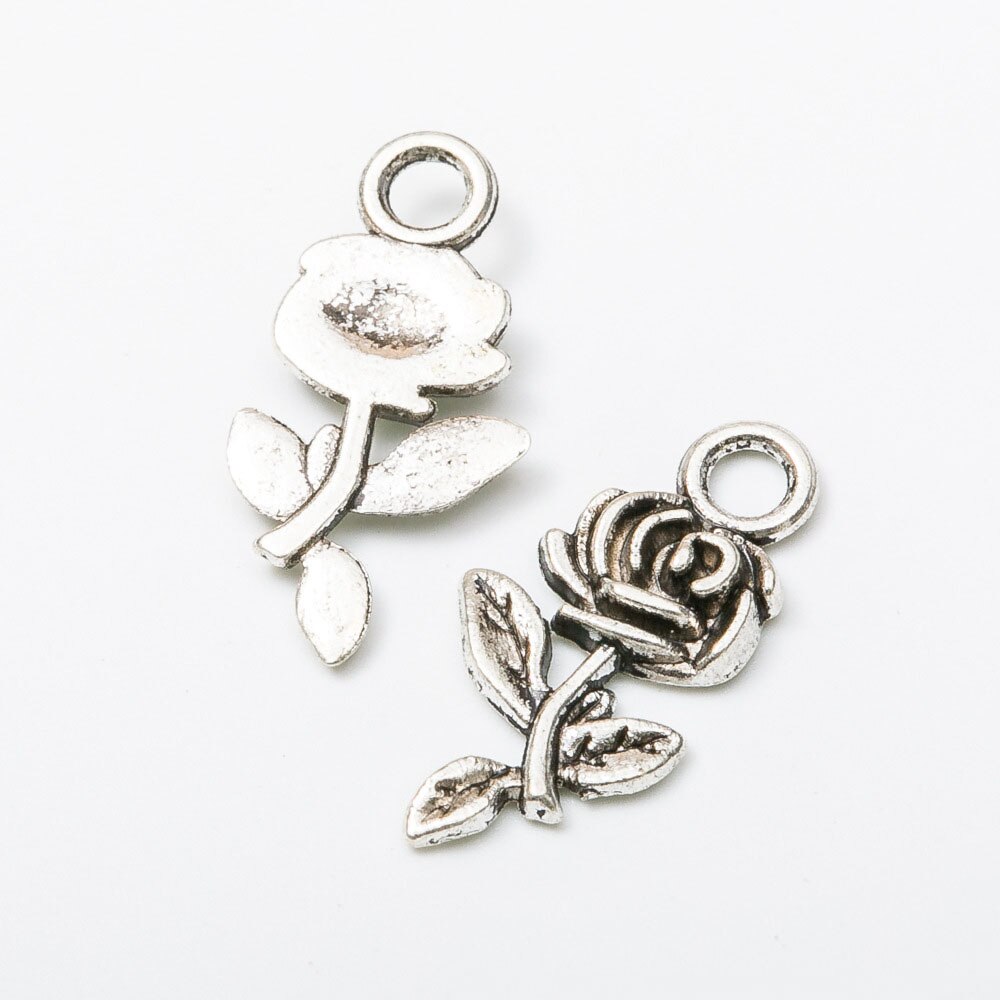 20 Pçs/lote Cor Rosa Encantos Pingente de Flor de Ouro Para DIY Fazer Jóias Pulseira DIY Descobertas Jóias de Moda Colares 2021: Antique Silver Color
