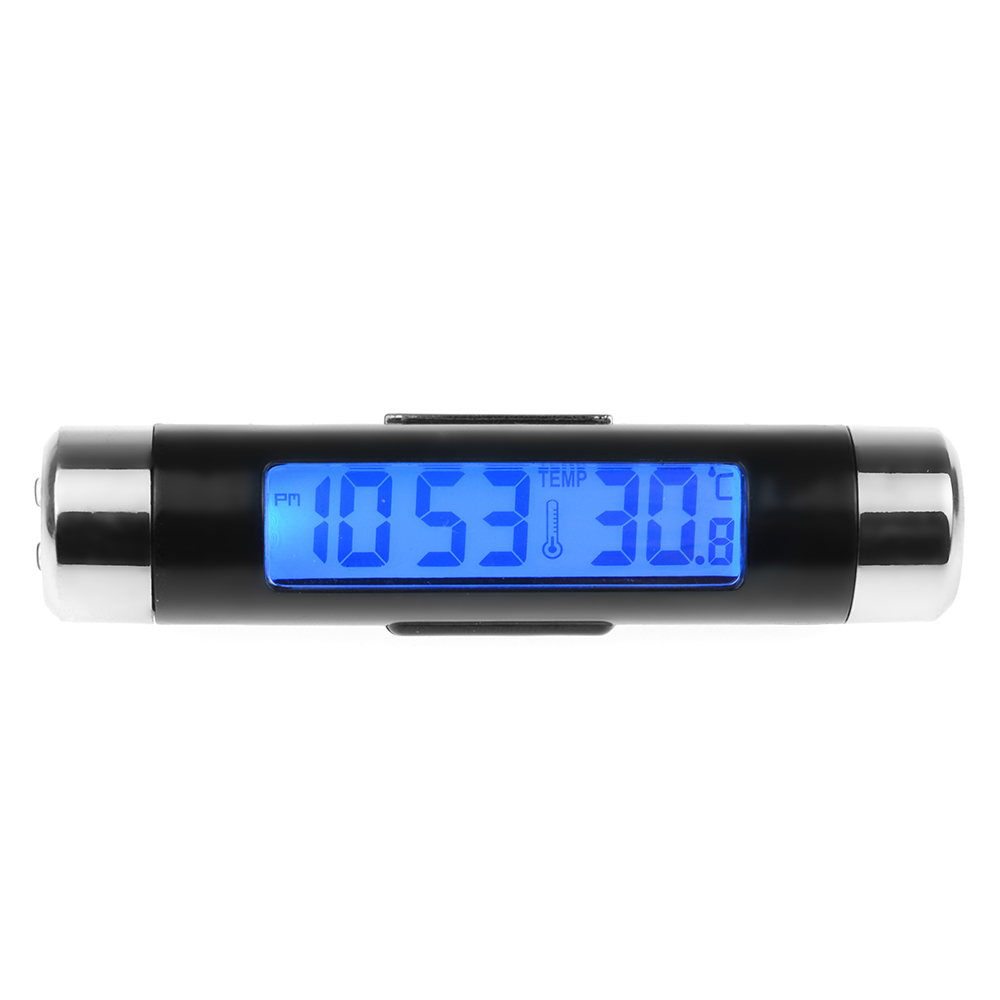 2in1 Auto Auto Lcd Clip-On Digitale Temperatuur Thermometer Klok Kalender Automotive Blauw Backlight Klok