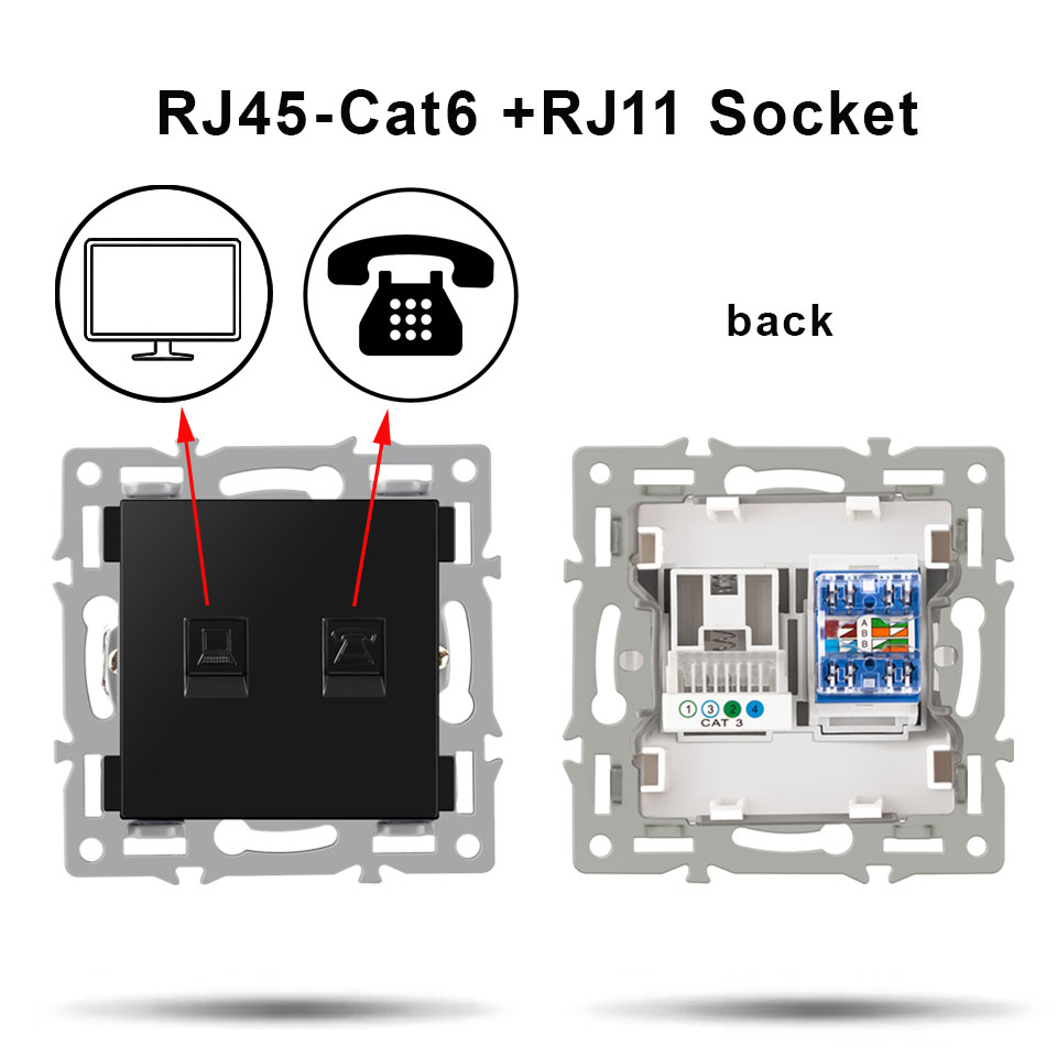 NYWP wall-mounted module diy European standard black tempered crystal glass panel socket LED light switch button function combi: Fuchsia