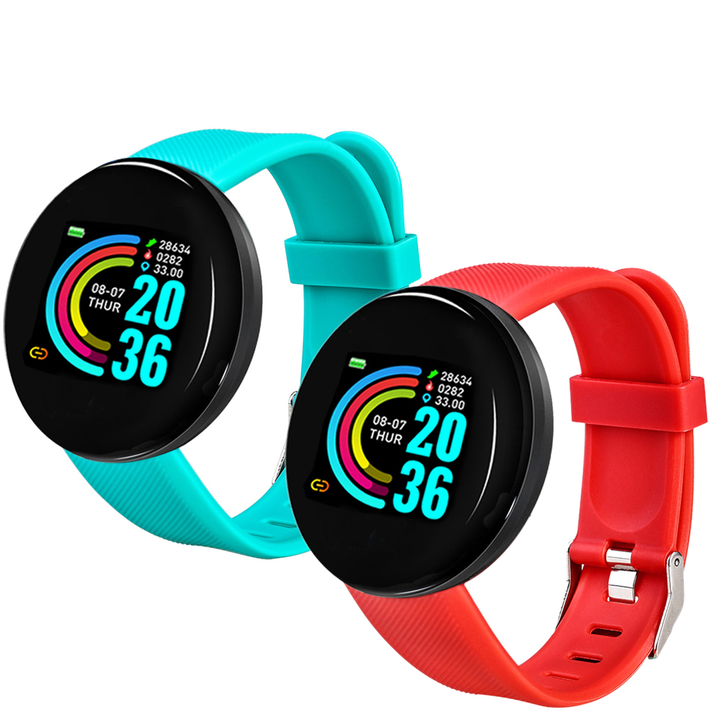 2 PCS D18 Heart Rate Smart Bracelet Man Activity Tracker Smartwatch Sports Tracker Smart Band Wristwatch for Android IOS: Green and Red