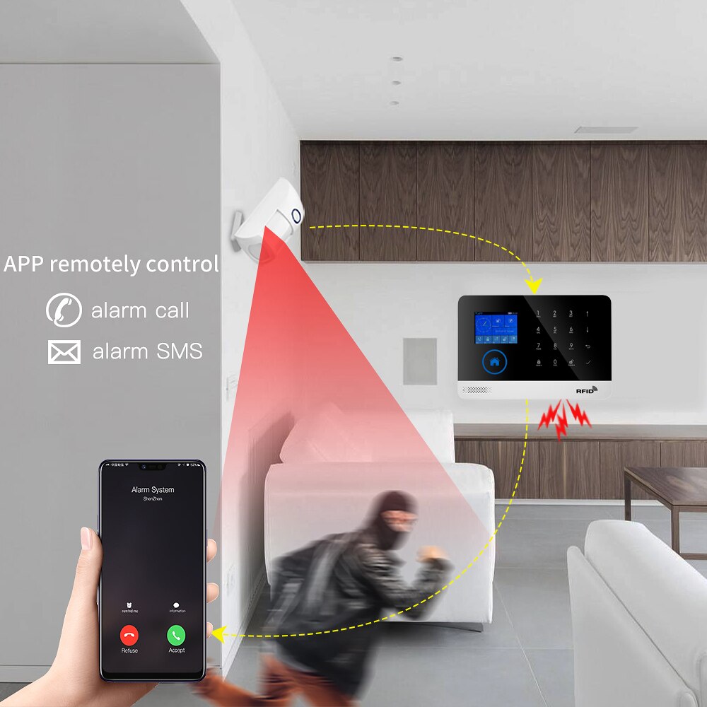 Tuya.-SmartLife APP cable RFID inalámbrico antirrobo de seguridad sistema de alarma WIFI/GSM Alexa Google Compatible sirena de Kit Sensor