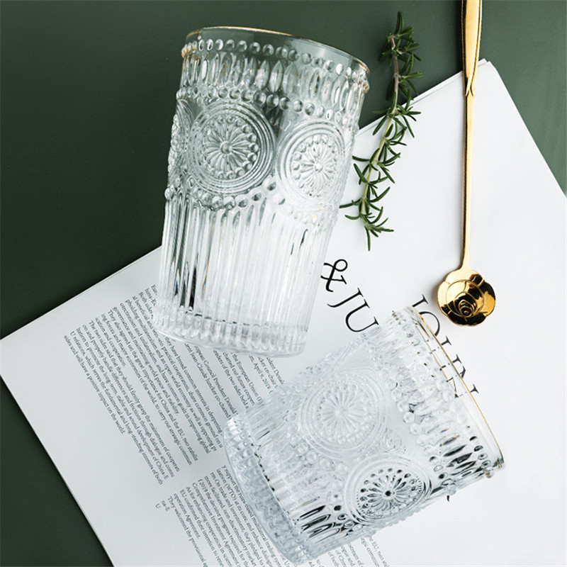 Chic Glas Cup Graveren Bloemen Koffie Mok Thee Beker Wijn Glas Goud Pringting Transparant Kristal Thuis Drinkware Huwelijkscadeau