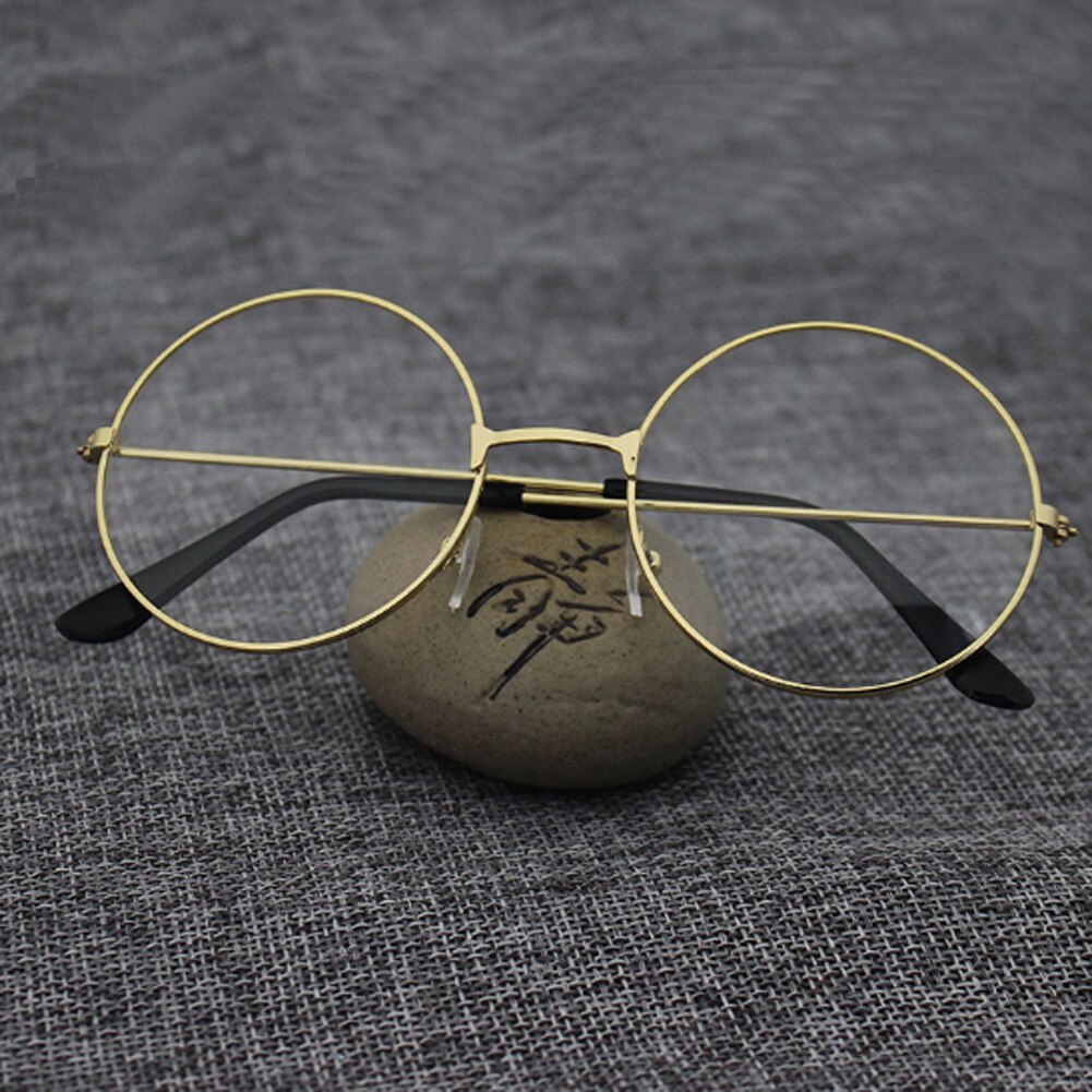Round Reading Glasses Vintage Metal Frame Retro Personality Unisex College Style Eyeglass Clear Lens Eye Glasses Frames: Gold