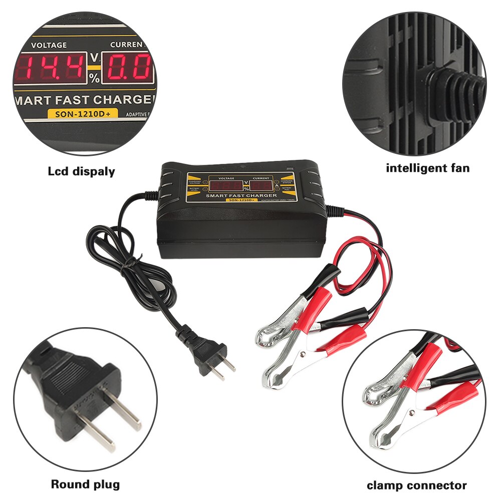 Full Automatic PRO Car Battery Charger 110V to 240V To 12V 10A Smart Fast Power Charging Wet Dry Lead Acid Digital LCD Display