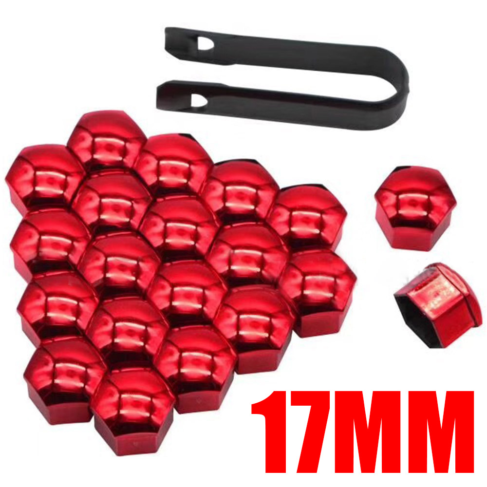 Mayitr-Tapas de tuercas de rueda de coche, tapón de tornillo de tapacubos para automóvil, 17/19/21mm, Universal, cubierta de perno de rueda + herramienta de eliminación, 2 colores, 20 piezas: red 17MM