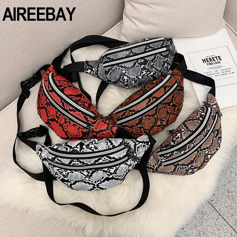 AIREEBAY 3-Tasche Serpentin Frauen Taille Tasche Dame fanny Pack Gürtel Tasche Mini frauen Tasche Luxus taille Pack