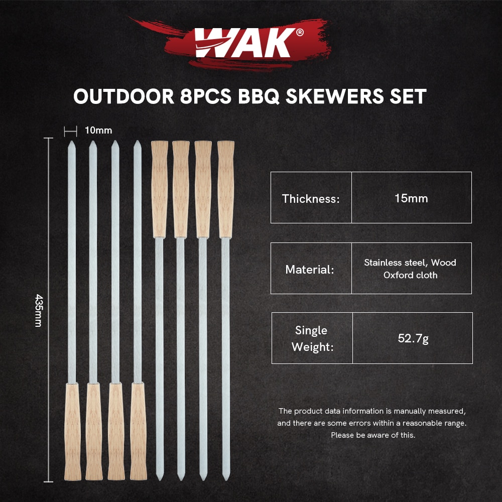 Wak Outdoor 8Pcs Bbq Spiesjes Gereedschap Polijsten Houten Handvat Grill Roosteren Sticks 43.5Cm Camping Bbq Gereedschap Set Opslag tas Kiit