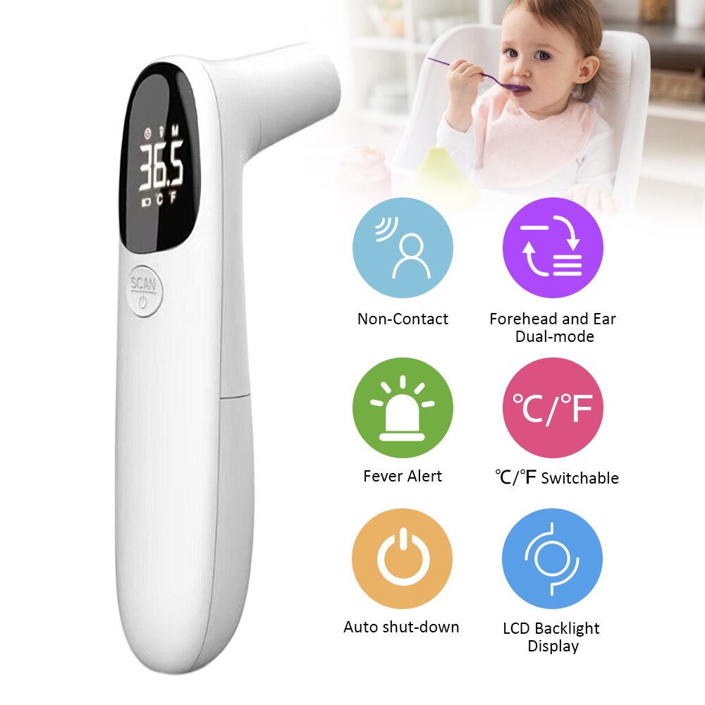Non-contact Infrarood Oorthermometer ℃/℉ Schakelbare Lcd Backlight Display Nauwkeurige Meten Snel Lezen & Koorts Alarm voor Baby