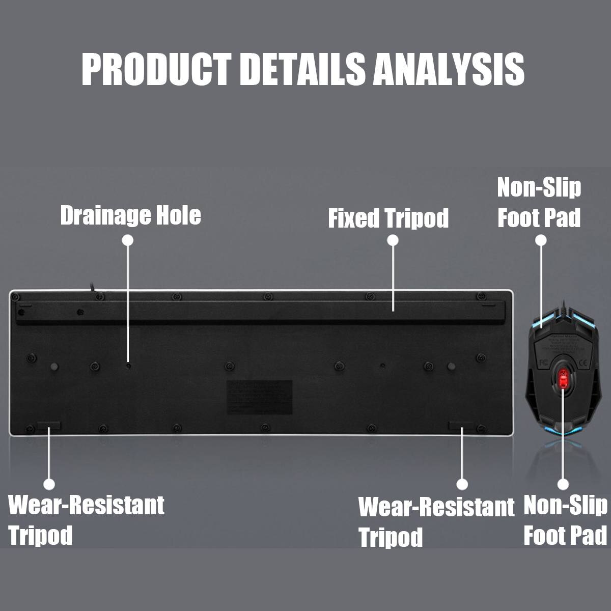1000DPI USB Wired Rainbow Backlight Keyboard Mouse Set Mechanical for PC Laptop Desktop Gaming Stylish Ergonomic Combo