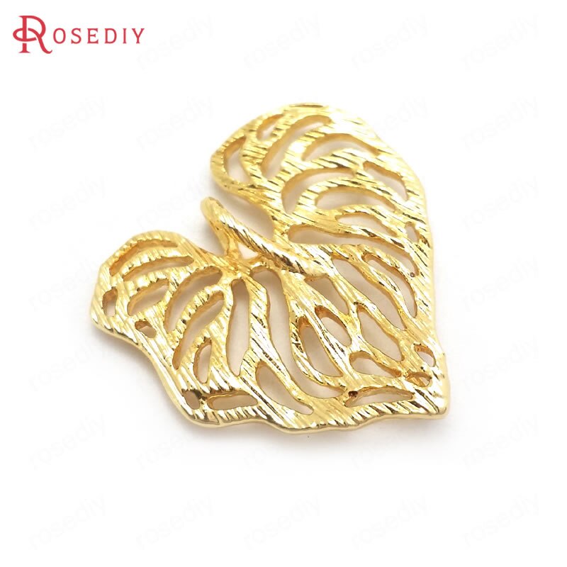 (37014)8PCS 20x19MM 24K Color Oro In Ottone Albero Foglia Foglie Pendenti E Ciondoli Pendenti Con Gemme E Perle di Alta Qualità Monili Che Fanno forniture