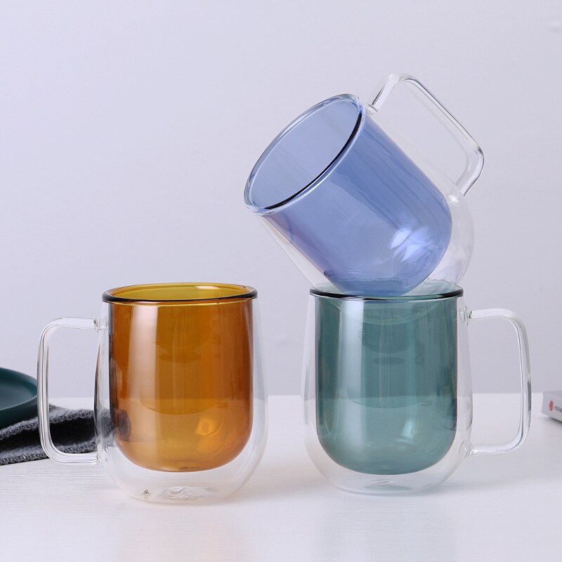 Kleur Innerlijke Glazen Dubbele Cup Hoge Borosilicaatglas Koffie Beker Transparant Water Cup Koffie Mokken Glas Thee Beker Bier Mok