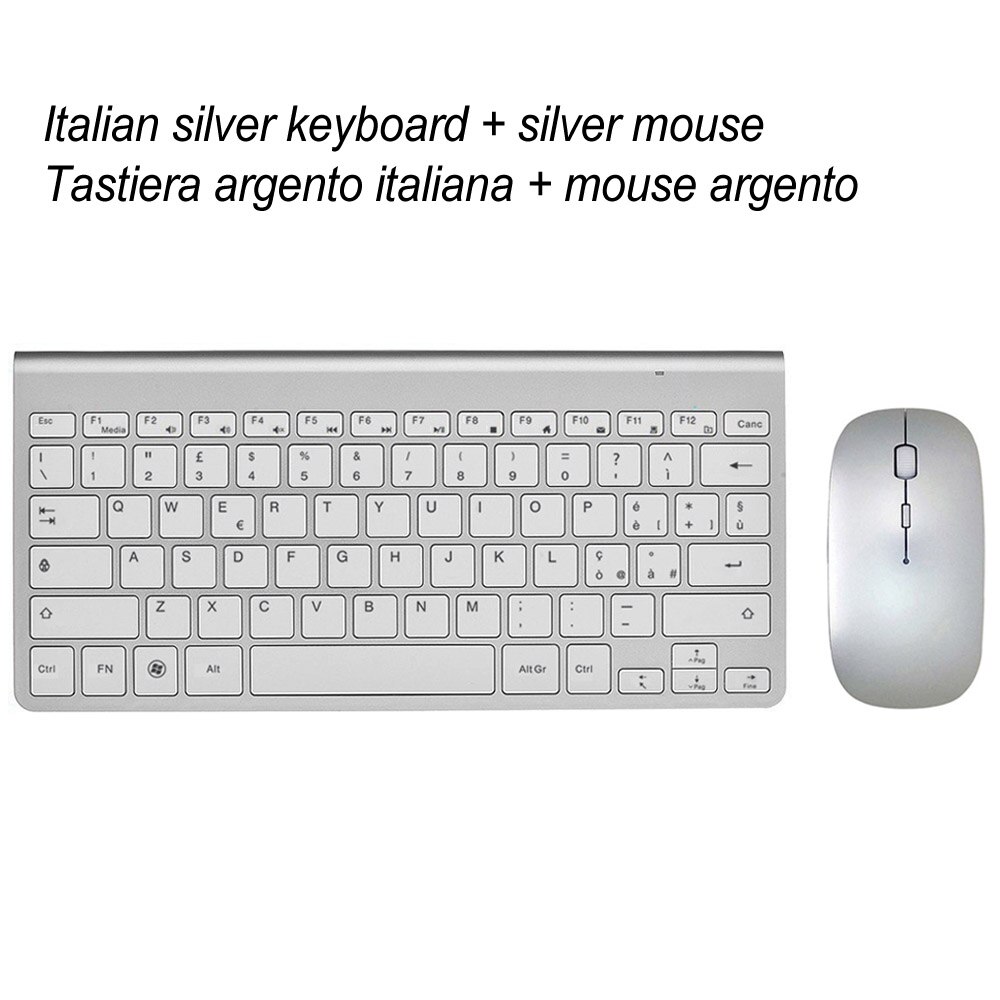 Ultra Thin Office Wireless Keyboard and Mouse Combo Low Noise 2.4G Portable Small Wireless Keyboard Mouse for Desktop Computer: Silver Italian