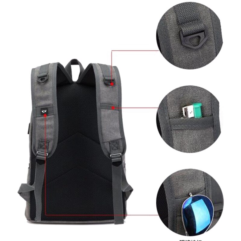 Boshikang Herren Rucksack Reine Baumwolle Leinwand USB Ladung Hochschule Schüler Schule Taschen Laptop Reise Rucksack Für Teenager