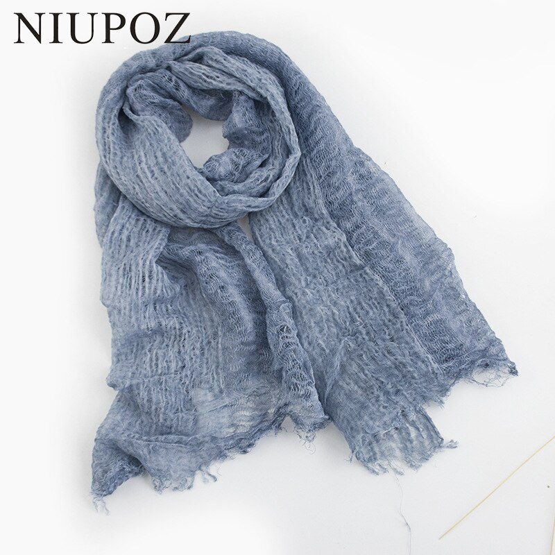 Luxe Solid Real Linnen Zomer Rimpel Zijden Sjaal Vrouwen Shawl Lange Soft Wrap M201