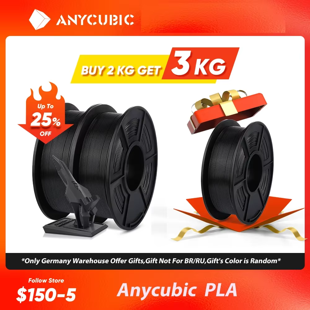 ANYCUBIC 3D-Drucker Mehrfarbiges Filament PLA 1,75 mm 1 kg/Rolle Kunststoff-Gummi-Verbrauchsmaterial für FDM 3D-Drucker Kobra 2 Pro