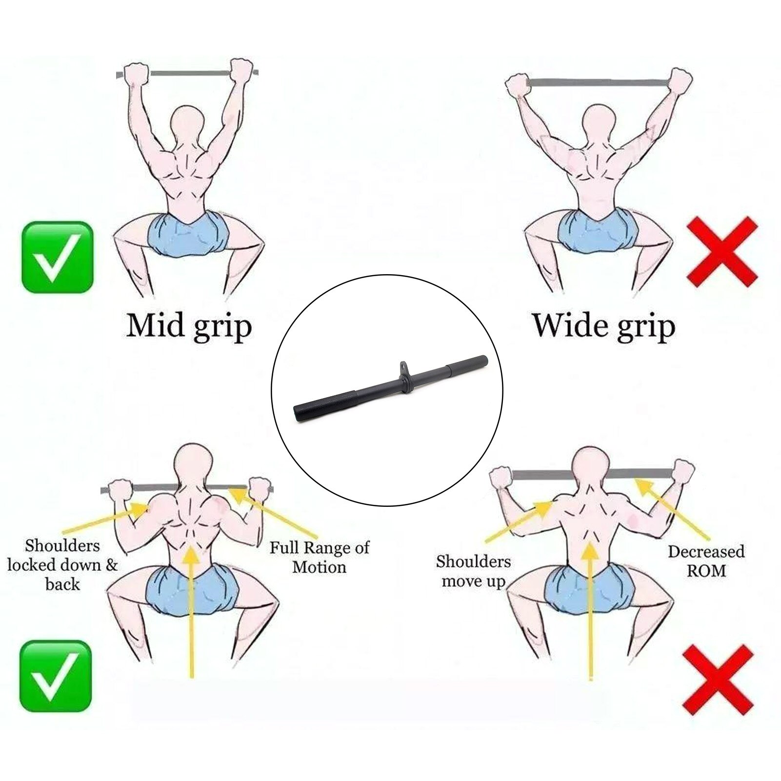 Lat Pull Down Bar Attachment For Home Gym Workout Seated Rowing Exercise Back Muscles Arm Muscles Accessories For Pulley System