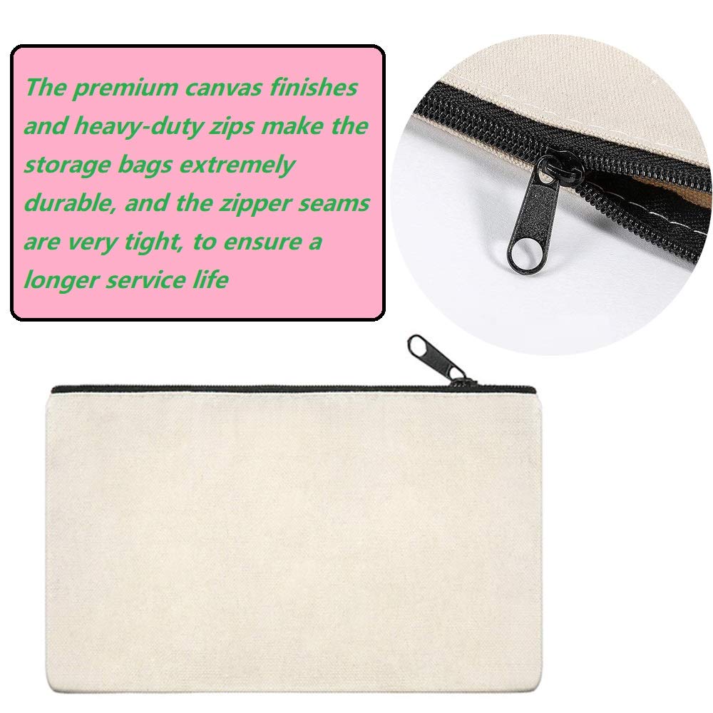 12 Pack Canvas Zipper Bags, Multi-Purpose Blank DIY Craft Pouches for Makeup, Travel, Party , Organize Storage (Black,White）