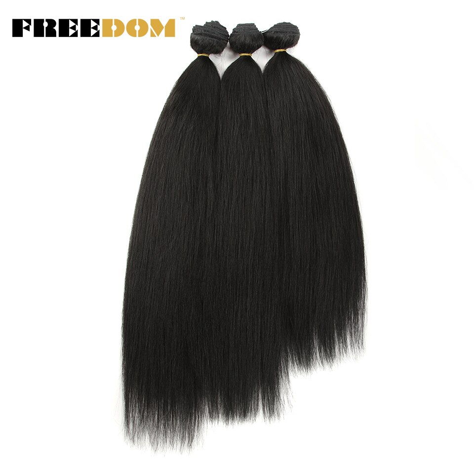 FREEDOM-mechones de pelo lacio Yaki de 18, 20 y 22 pulgadas, extensiones de cabello sintético con cierre de encaje, Marrón degradado