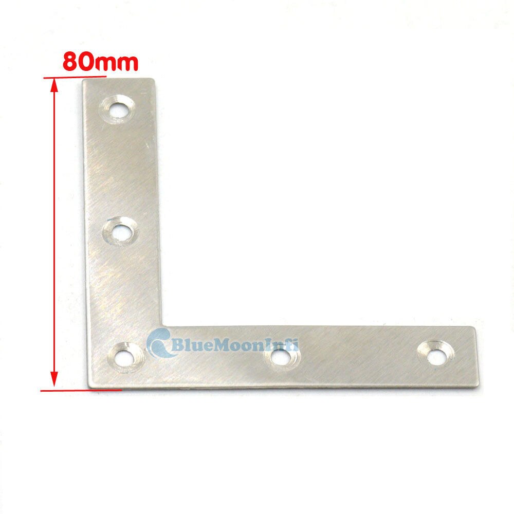 10 Pcs / Lot Flat L Shape Angle Plate 40mm 50mm 60mm 80mm Corner Brace Joint Fasteners Repair Bracket Stainless Steel Fittings