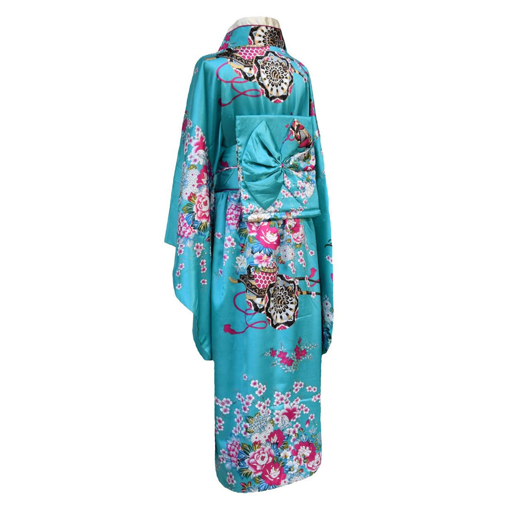 Onesize kvinnlig japansk kimono morgonrock klänning v-ringad satin kvällsfest balklänning vintage cosplay kostym helärmad klänning