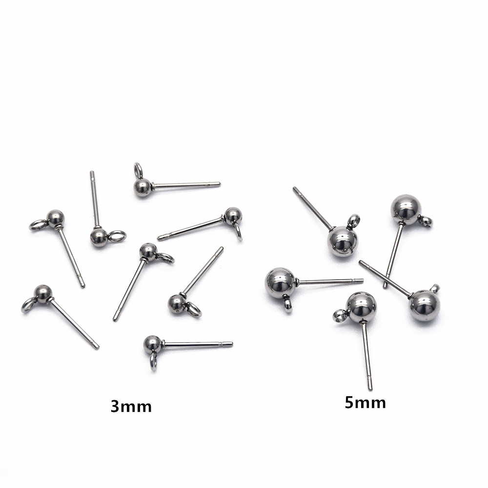 20Pcs/Lot 316 Stainless Steel 3mm Round Ball Stud Earrings Post With Loop For DIY Jewelry Making Finding