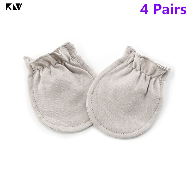 4 pares bebê luvas de algodão recém-nascido infantil elástico proteção rosto anti agarrar respirável anti riscando luvas quentes: Grey